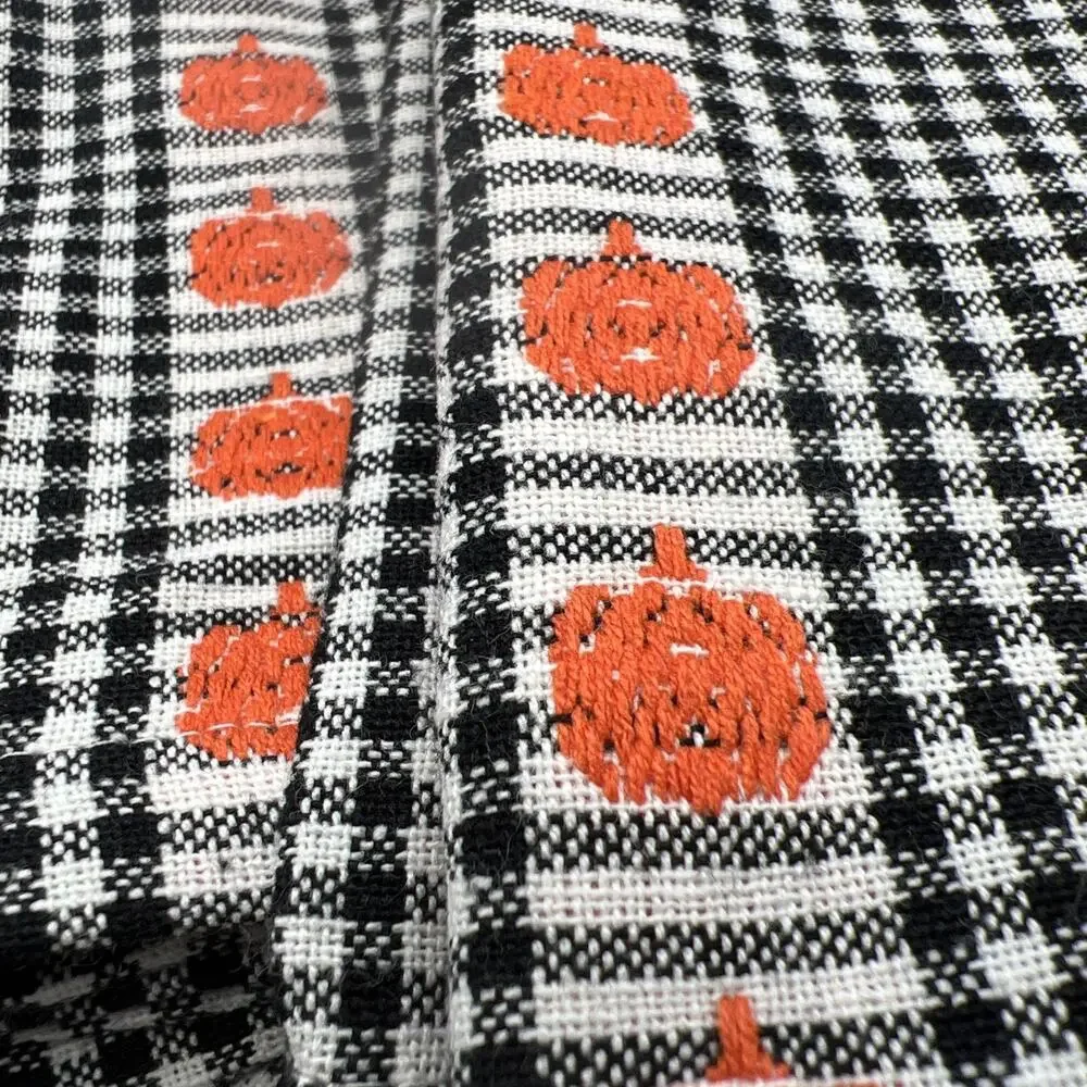 Set 4 Shabby Chic Pumpkin Black White Check Napkins 20
